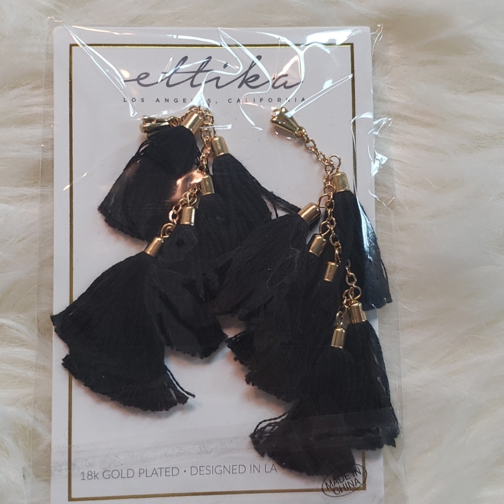 NWT ettika Black Tasseled Earrings 18k gold plated